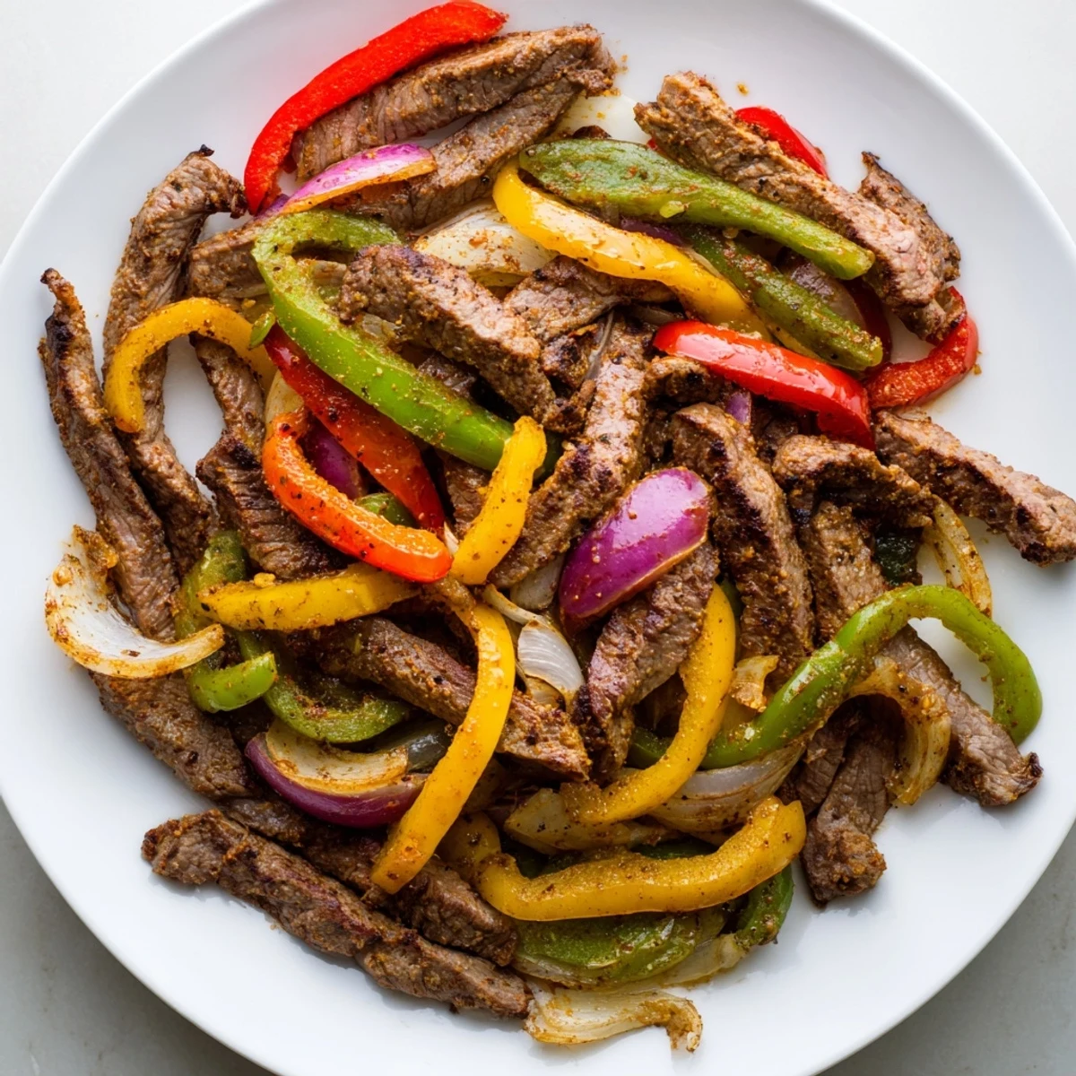 Juicy slices of steak and charred peppers, piled high in warm tortillas for classic Sheet Pan Steak Fajitas.