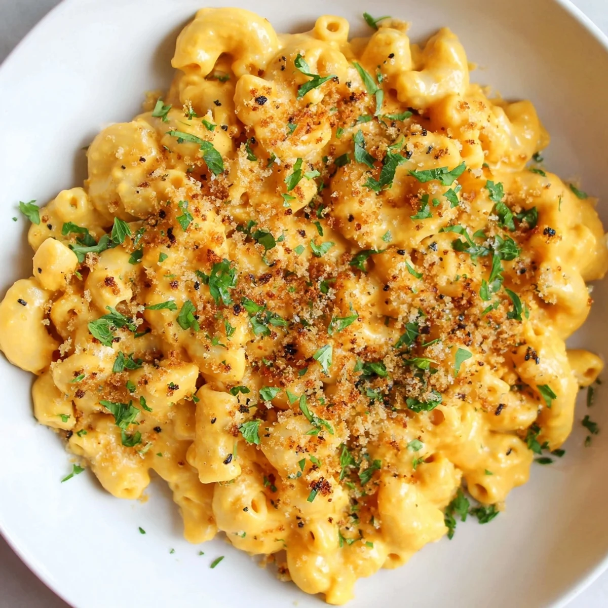 Steam rises from a hearty serving of Vegan Butternut Squash Mac and Cheese, ready to be enjoyed with a crisp green salad.