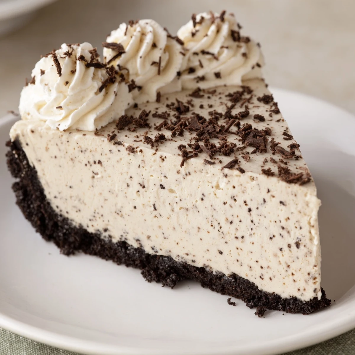 Freshly baked Irish Cream Cheesecake rests on a cooling rack, its rich, cocoa-infused filling slightly wobbly at the center.  