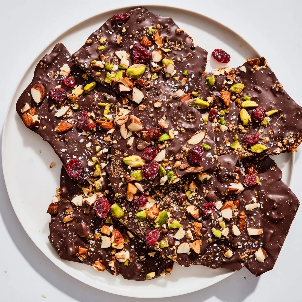 Sweet and salty chocolate covered matzo crackers, featuring pistachios and a drizzle of dark chocolate for Passover.