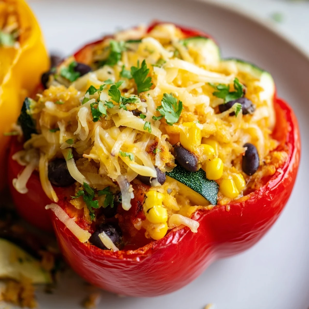 Golden-brown baked bell peppers overflowing with a zesty Cajun-spiced potato filling, served fresh from the oven.