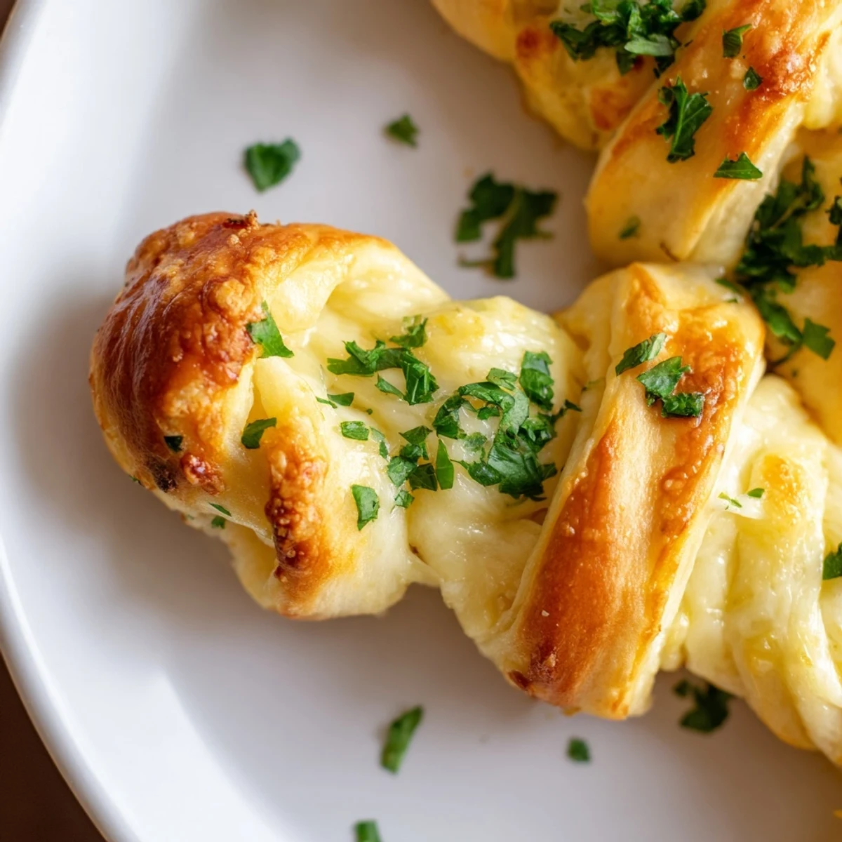 Golden, crispy Crispy Air Fryer Pizza Cheese Bread Twists with melted mozzarella and garlic butter, ready to dip in warm pizza sauce.