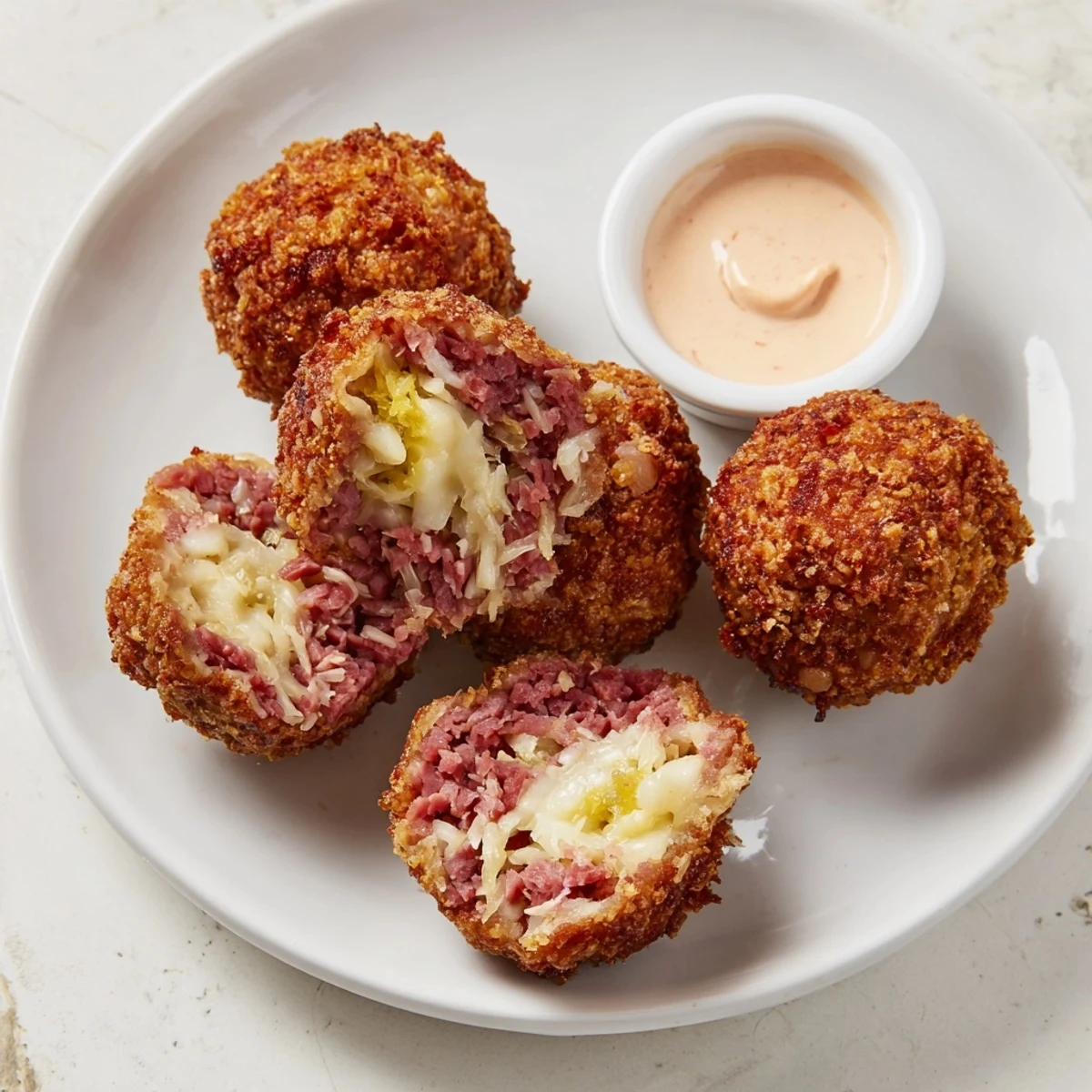 These crispy appetizer bites are filled with corned beef and Swiss cheese, ready for a party platter.