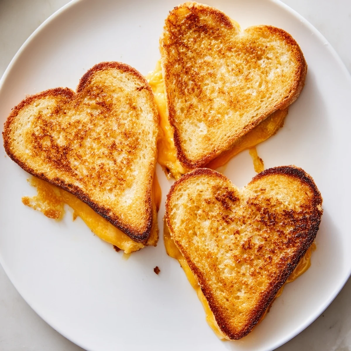 Freshly made mini grilled cheese hearts arranged in a heart shape on a checkered napkin.