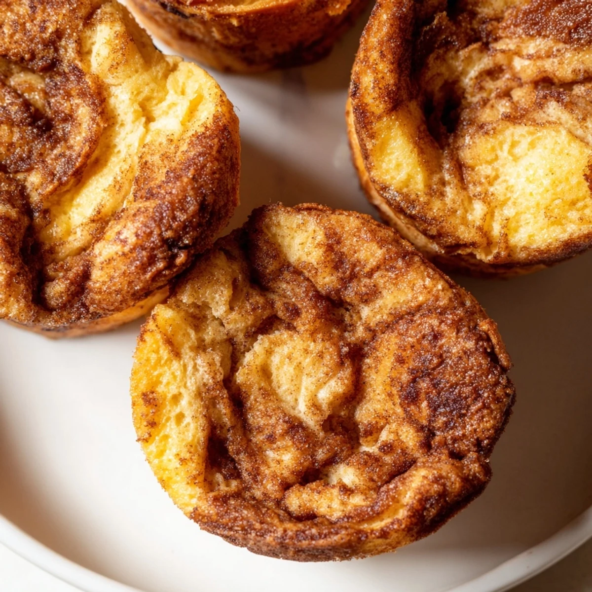 Freshly baked Protein French Toast Muffins cooling on a wire rack, with golden edges and a sprinkle of cinnamon.