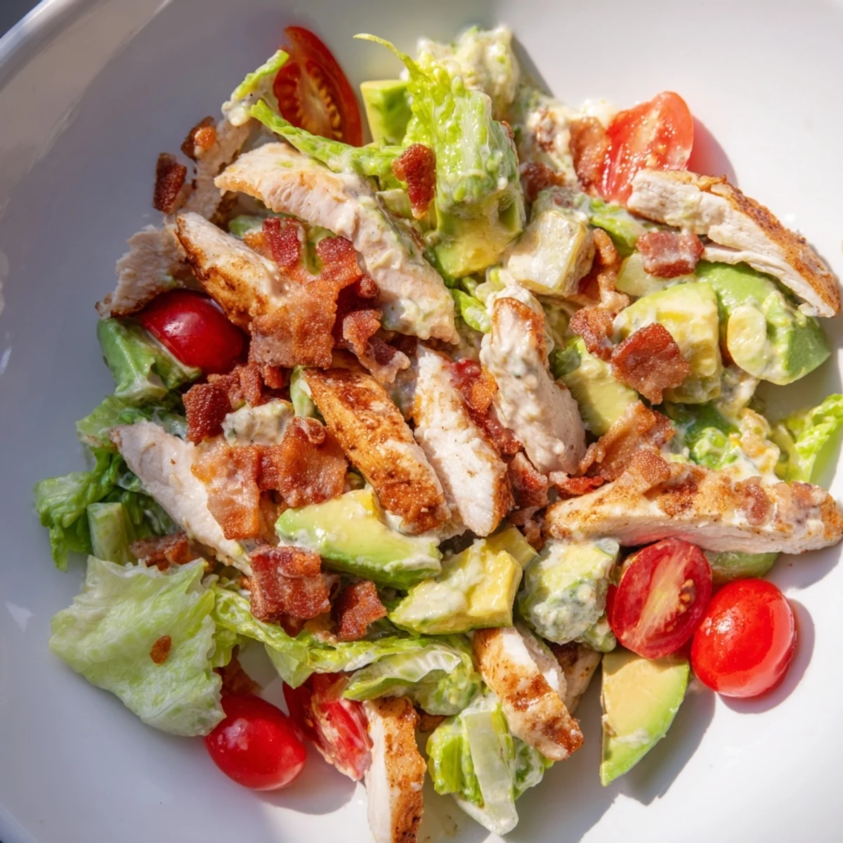 Crispy bacon, juicy chicken, ripe tomatoes, and creamy avocado tossed in BLT Chicken Salad.  