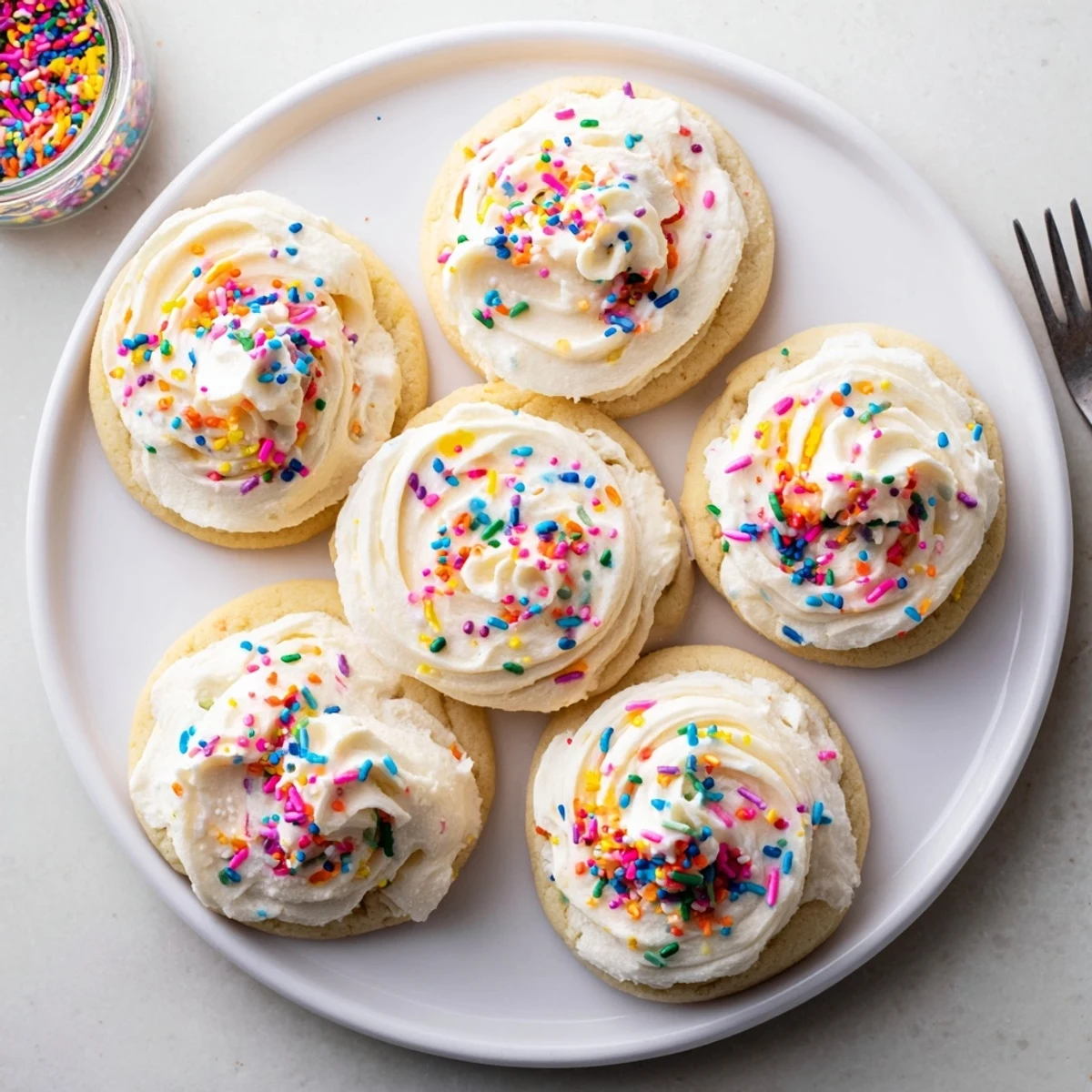 Baked Walmart-Style Sugar Cookies with Buttercream Frosting arranged on a checkered tablecloth for a sweet American dessert.