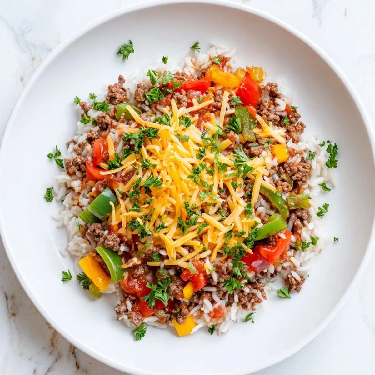 One-pan Unstuffed Pepper Skillet ready to serve, paired with a crisp green salad on the side.