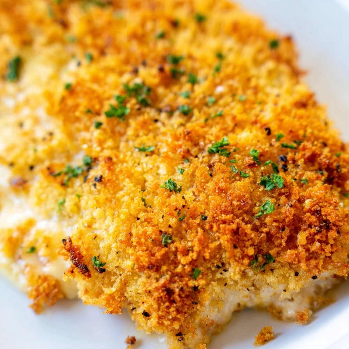 Close-up of tender Melt In Your Mouth Chicken on a plate with steamed broccoli and fluffy rice.