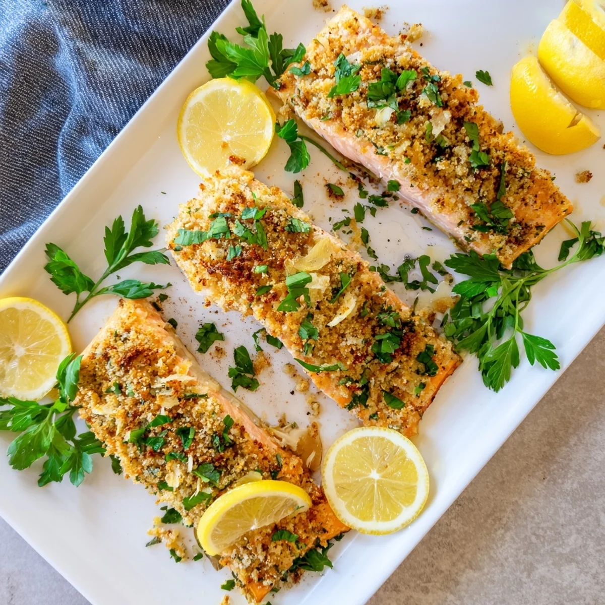 The Irresistibly Crispy Parmesan Salmon Bake rests on a plate, featuring a golden, crunchy cheese crust flaking over tender, oven-cooked pink fish.