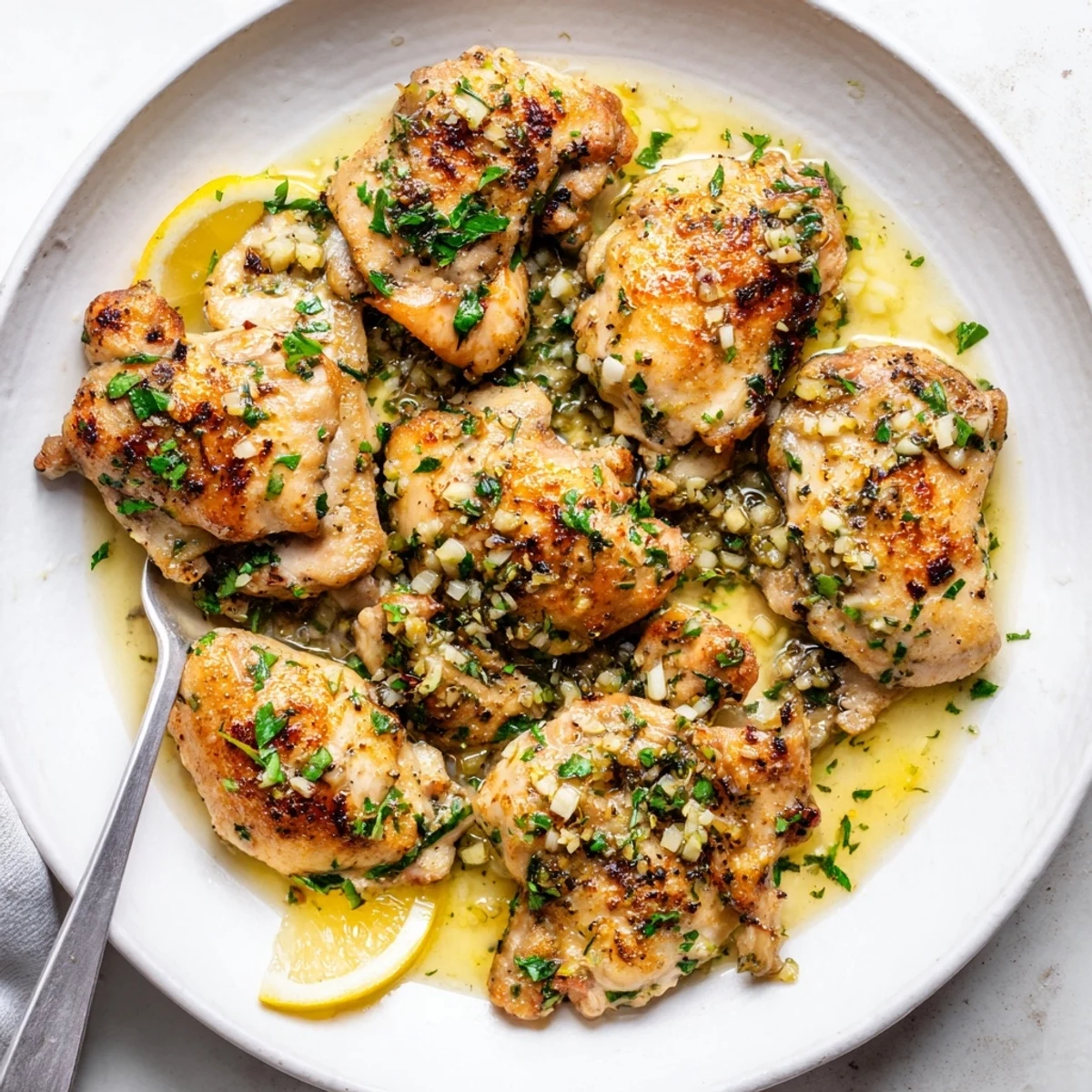 Golden seared Garlic Butter Chicken breasts bathed in a rich, bubbling garlic butter sauce with fresh herbs.