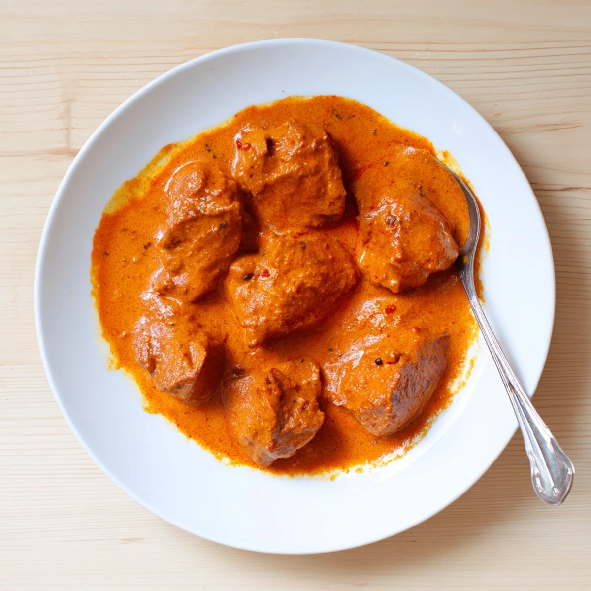 Juicy, tender pieces of 5 Ingredient Keto Butter Chicken served hot over fluffy cauliflower rice with fresh cilantro.