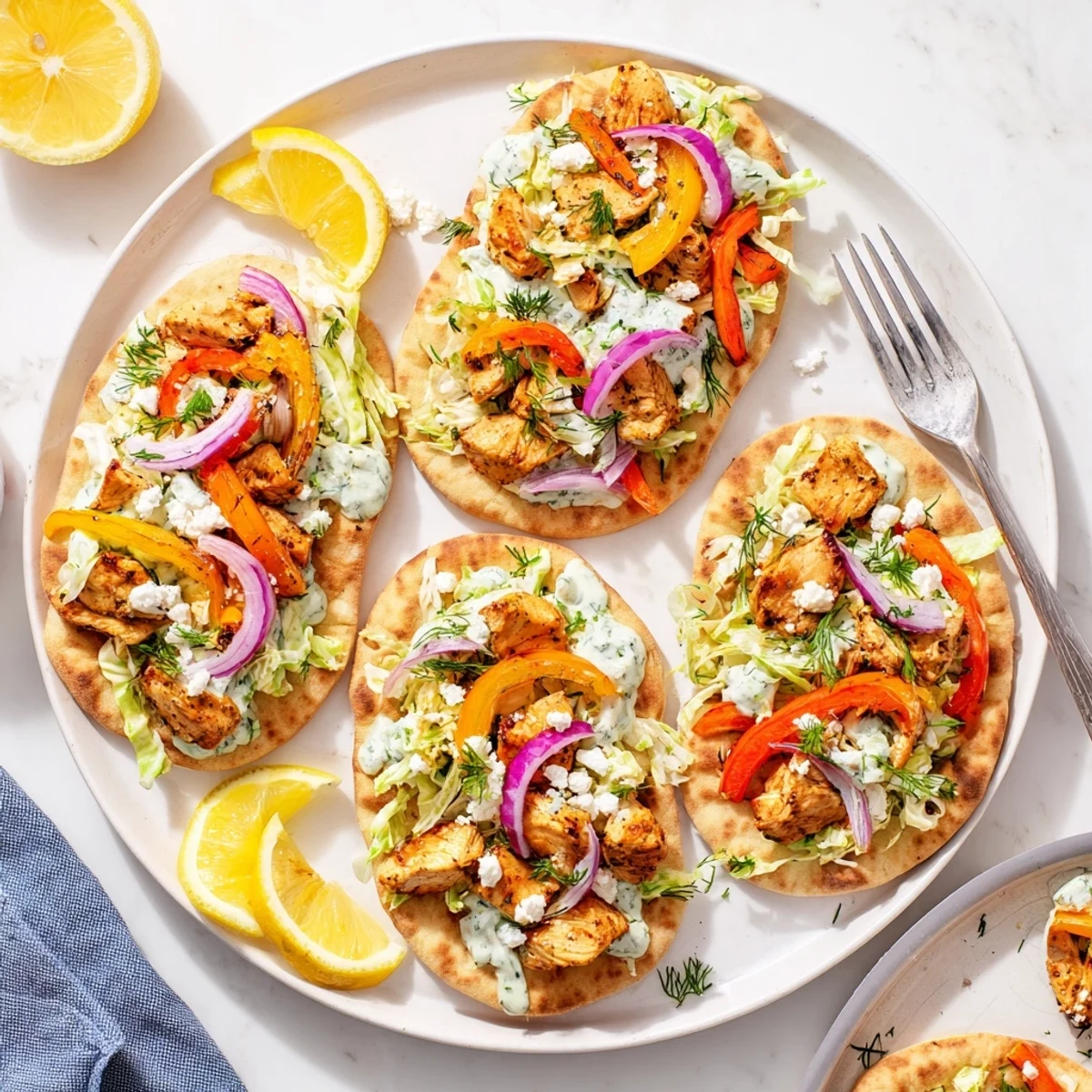 Warm pita bread stuffed with juicy chicken and crisp vegetables, topped with creamy herb ranch slaw for a satisfying meal.