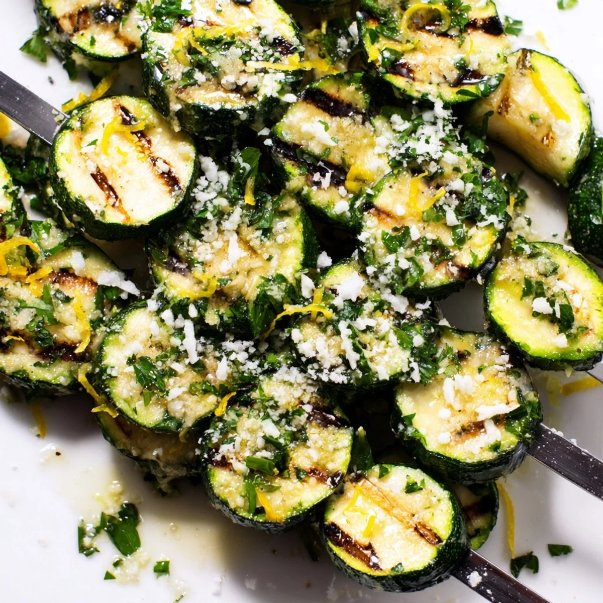 Garlic Butter Zucchini Skewers are grilled until tender with a golden char and aromatic garlic butter glaze.