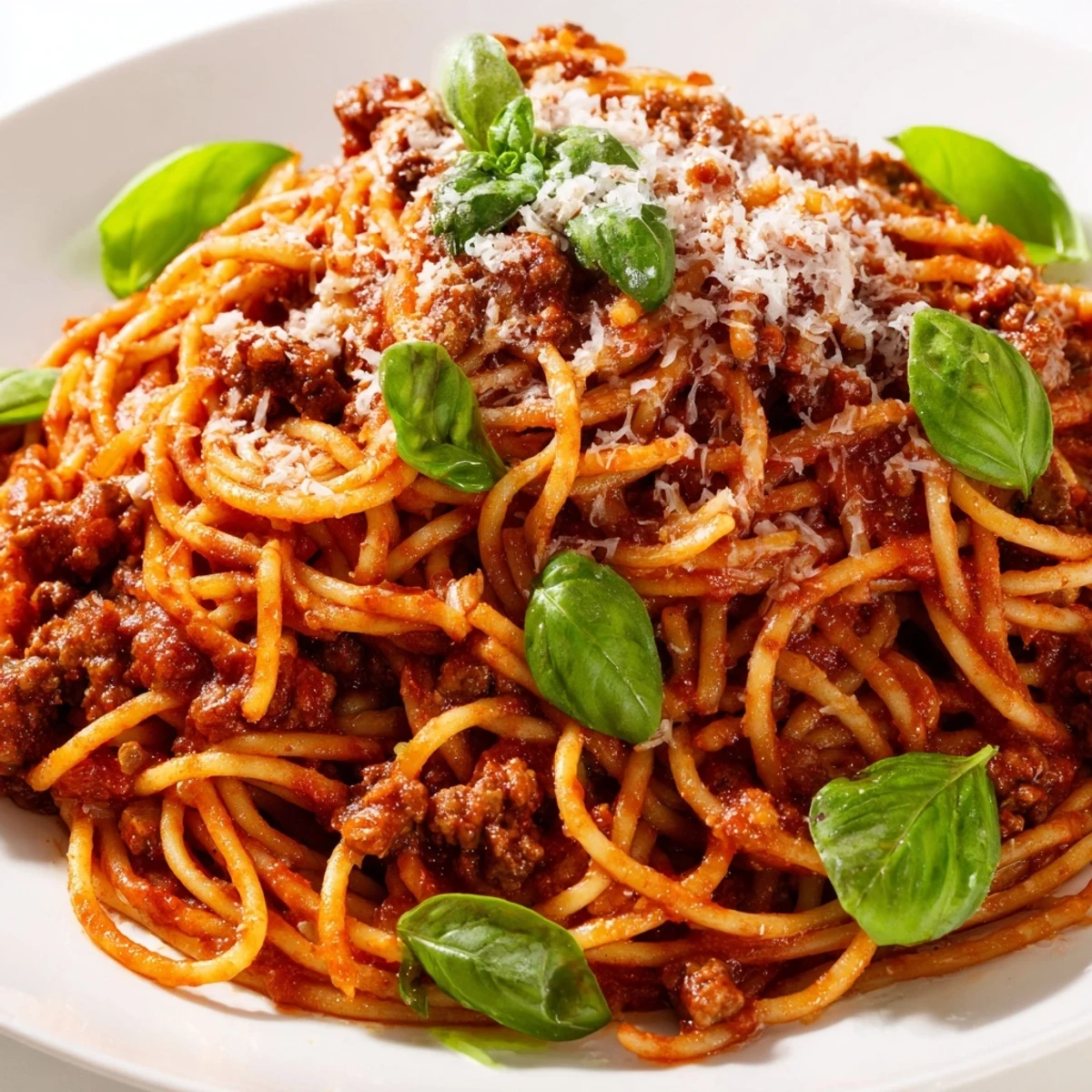 Steaming bowl of The Bear Spaghetti featuring ground beef in a rustic tomato sauce.