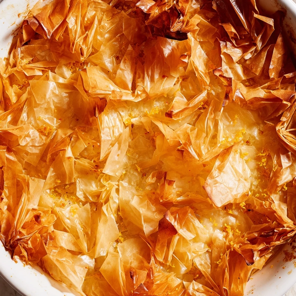 A serving slice of Portokalopita on a white plate, drizzled with extra syrup and a dollop of whipped cream.