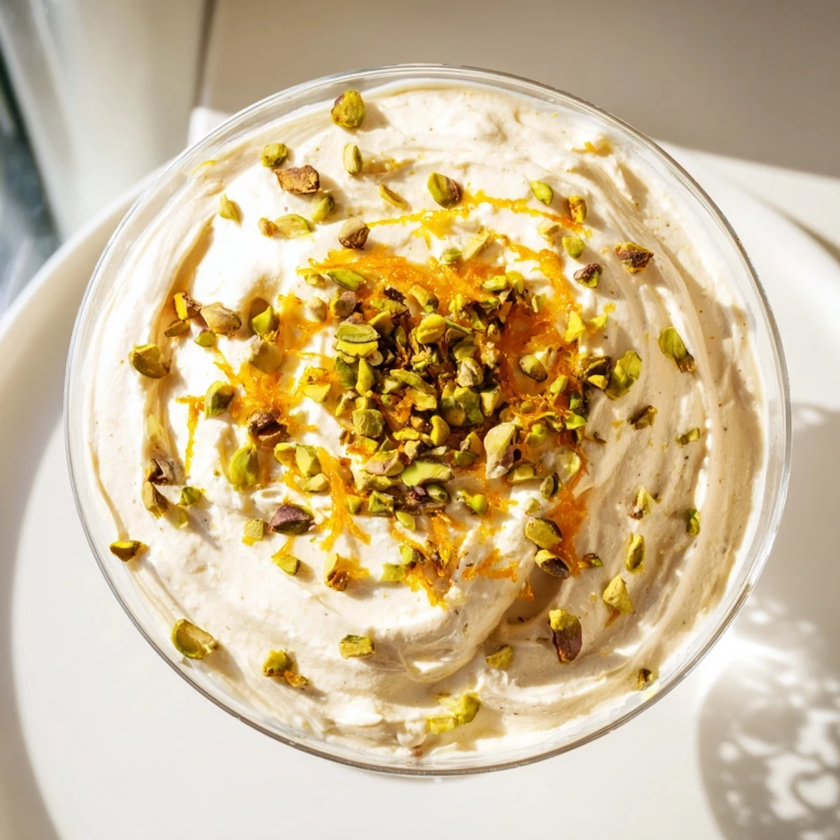 Airy whipped mousse featuring sweet Medjool dates and fragrant orange blossom water garnished with chopped nuts