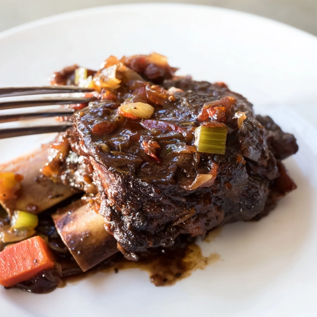 Fall-off-the-bone beef short ribs braised with sweet maple syrup and smoky bourbon glaze
