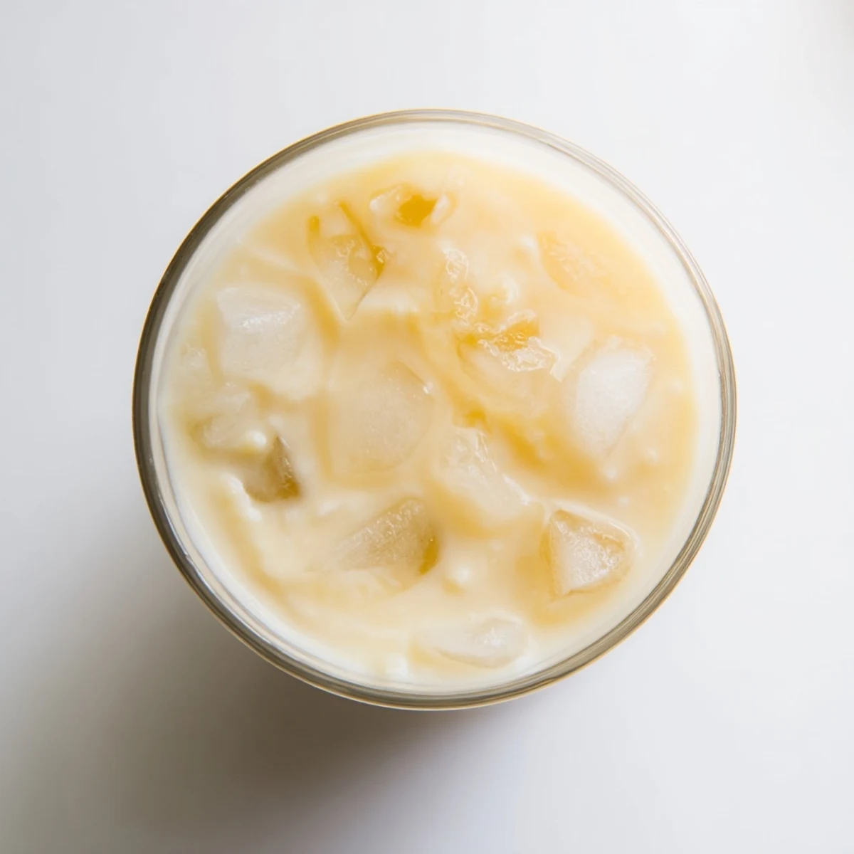Creamy durian smoothie blended with banana and coconut milk in a clear glass.