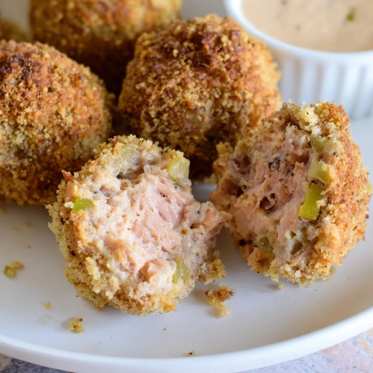 Golden brown Southern salmon croquettes frying in a skillet with crispy edges