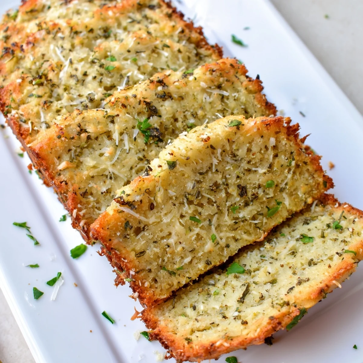 Warm gluten-free Parmesan herb keto bread fresh from the oven with golden crust