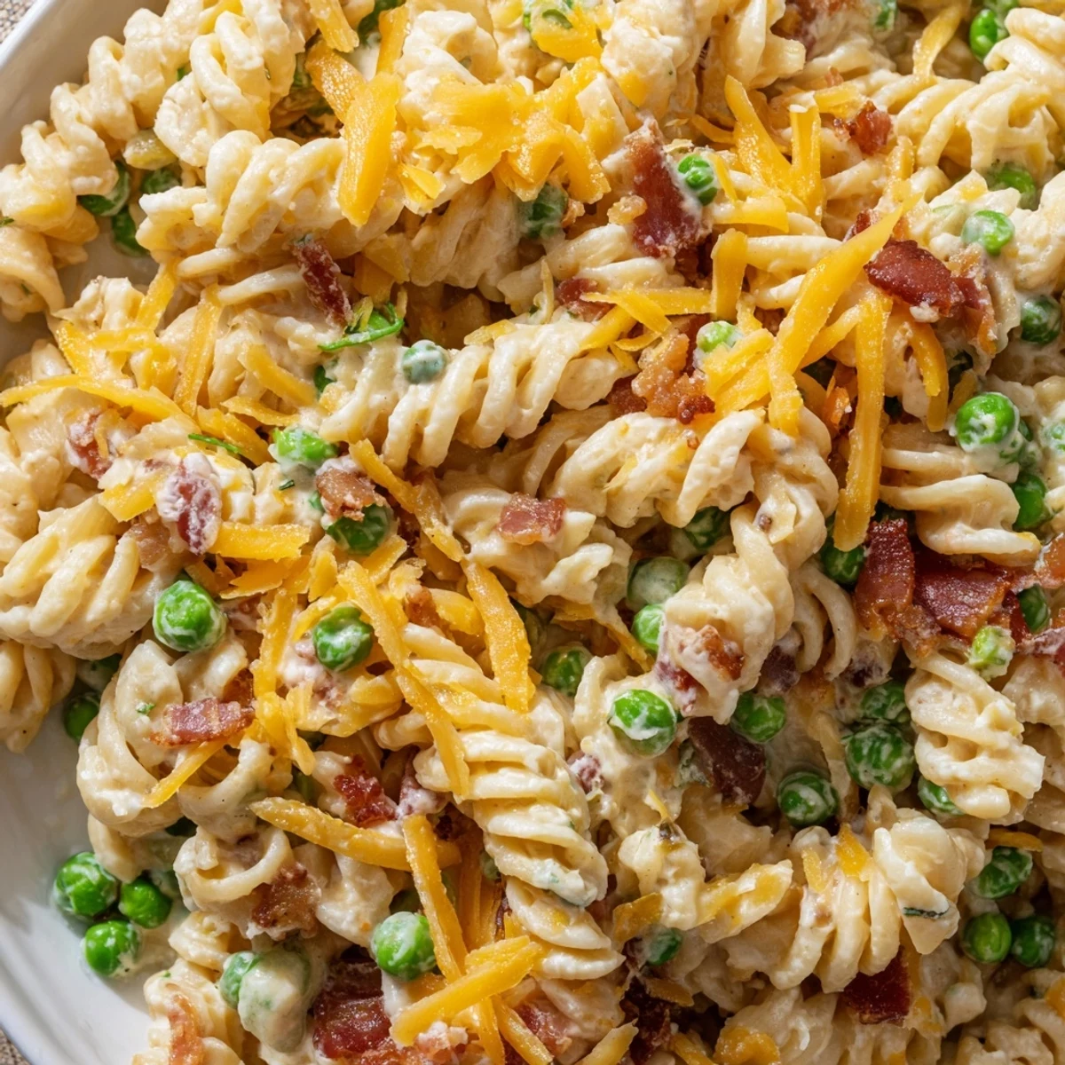 Creamy crack pasta salad loaded with crispy bacon, sharp cheddar, and green onions