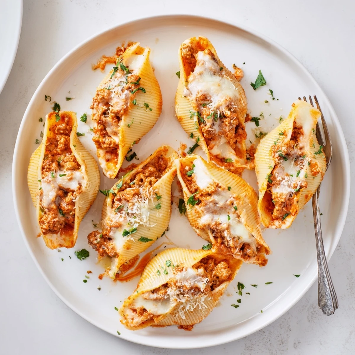 Creamy beef stuffed shells recipe featuring pasta filled with seasoned beef and ricotta in rich tomato sauce