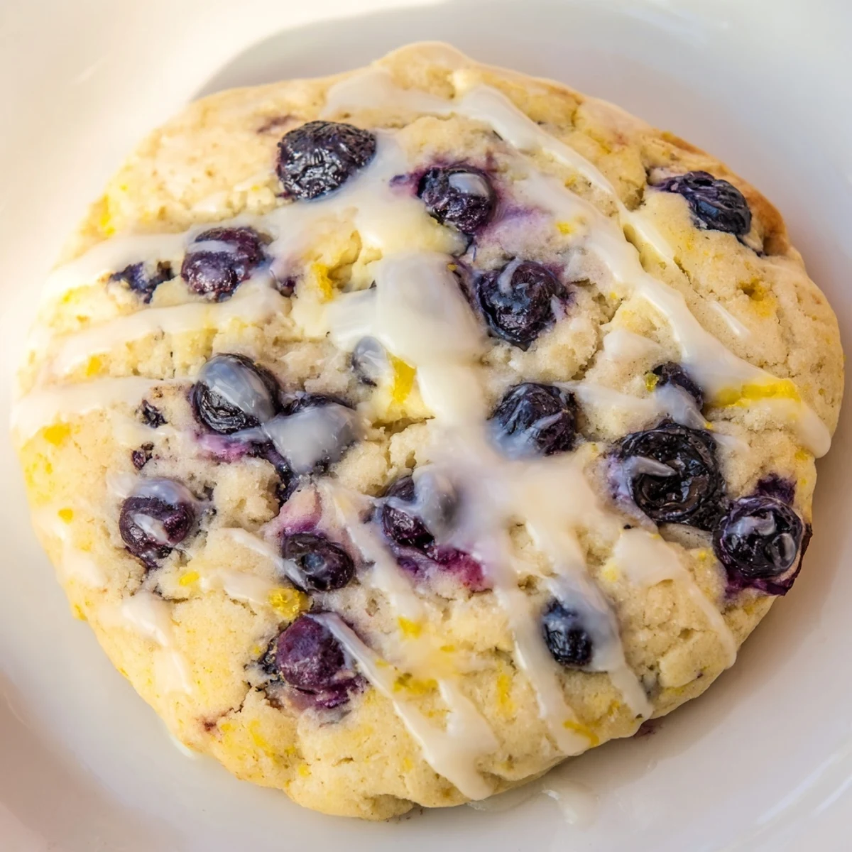 Stack of soft lemon blueberry cheesecake cookies showing their creamy vanilla filled centers