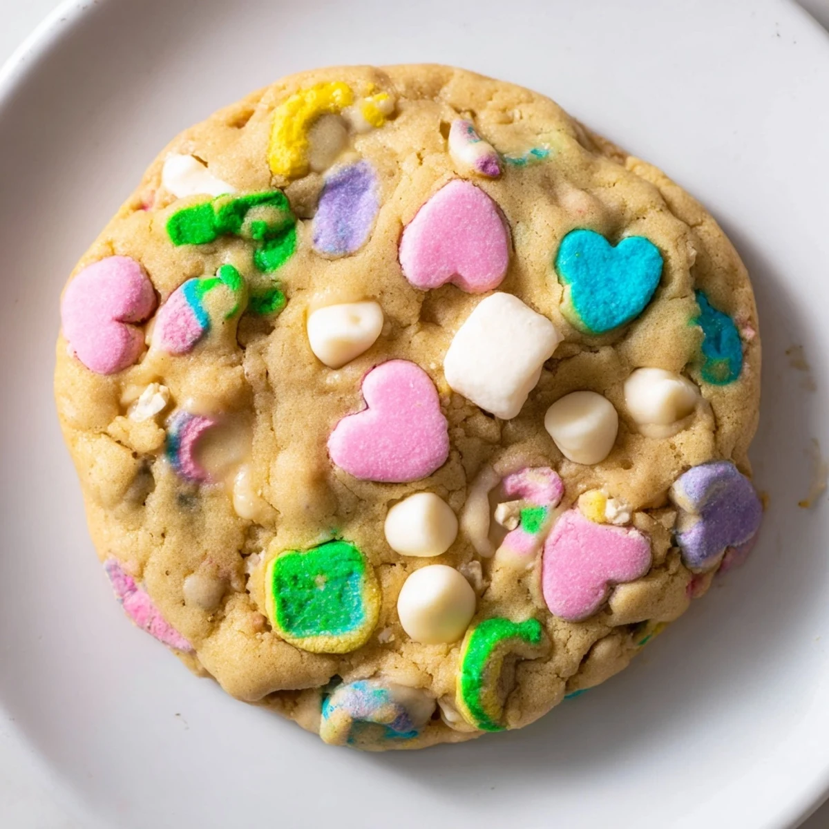 Soft Lucky Charms cookies studded with colorful marshmallows and white chocolate chips