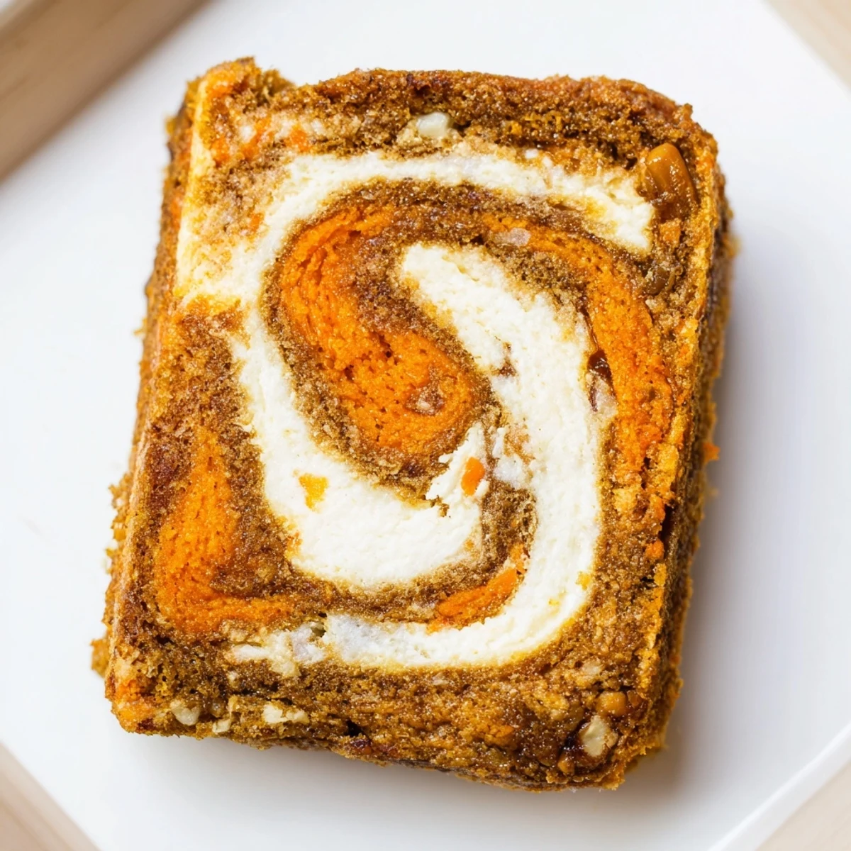 Golden carrot cake cream cheese bars with swirled layers and visible grated carrot bits