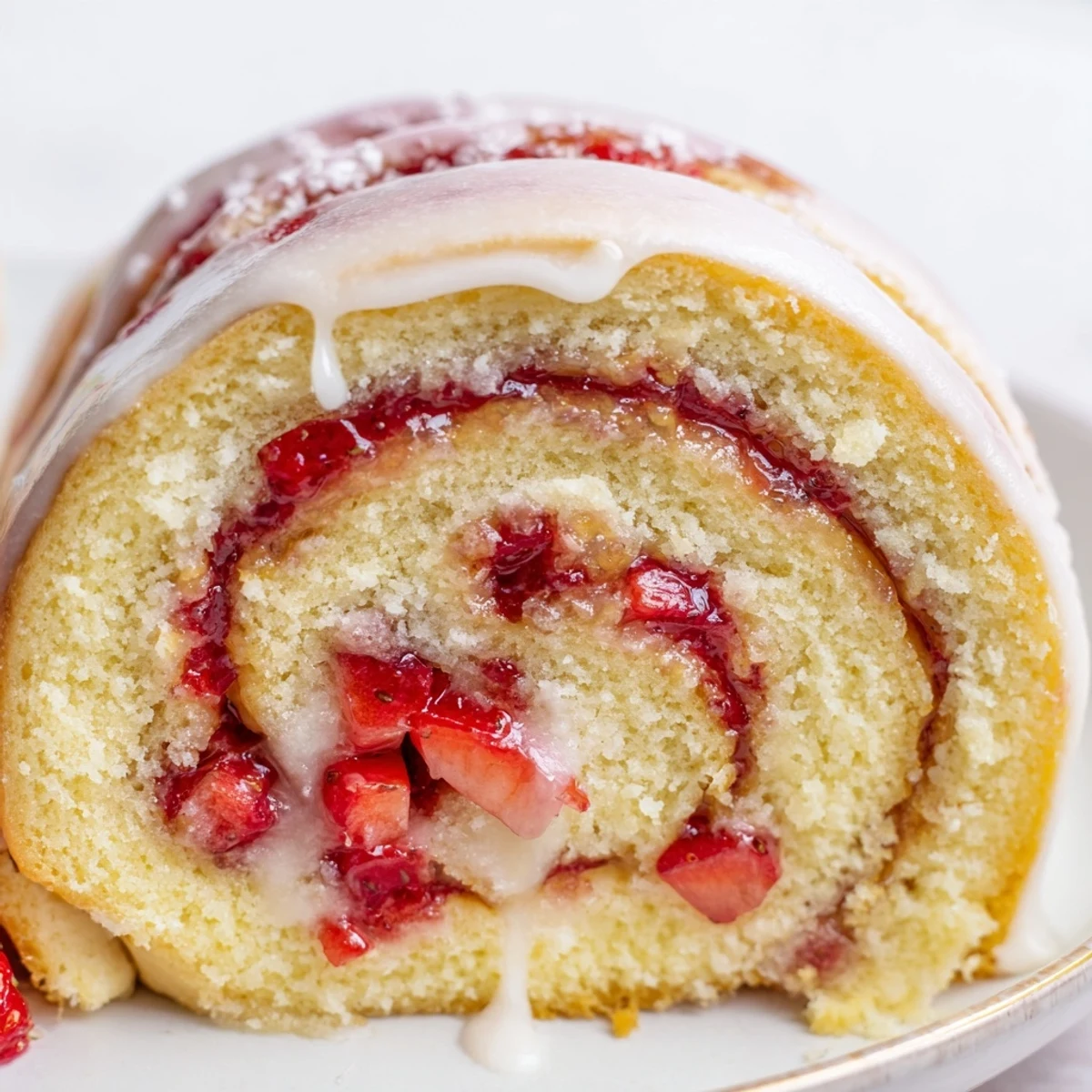 Soft Strawberry Shortcake Cheesecake Rolls swirled with creamy filling and bright red strawberries