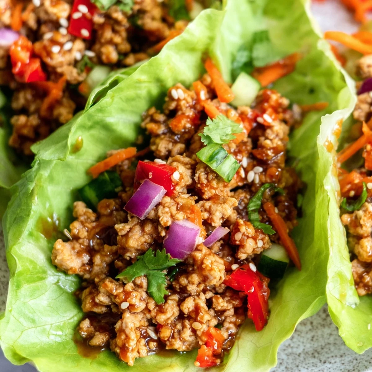 Seasoned ground turkey mixture served in crisp romaine lettuce cups with fresh herbs