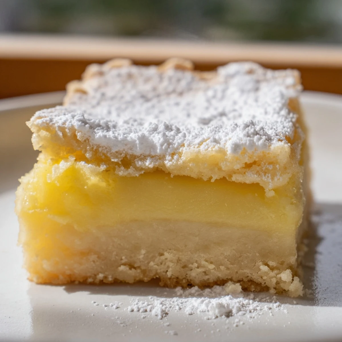 Creamy Lemon Gooey Butter Cake with golden edges and luscious custard-like center fresh from oven