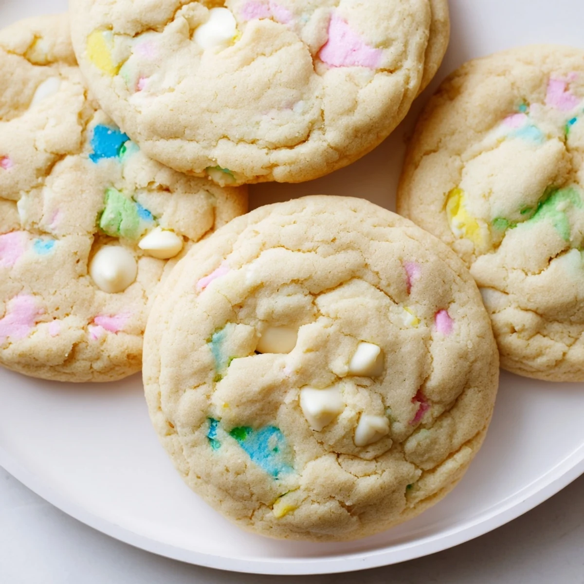 Chewy pastel white chocolate cookies studded with creamy chips and festive pastel sprinkles