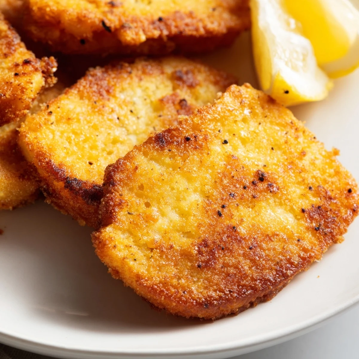 Golden crispy Greek fried cheese sizzling in pan with fresh lemon wedges nearby