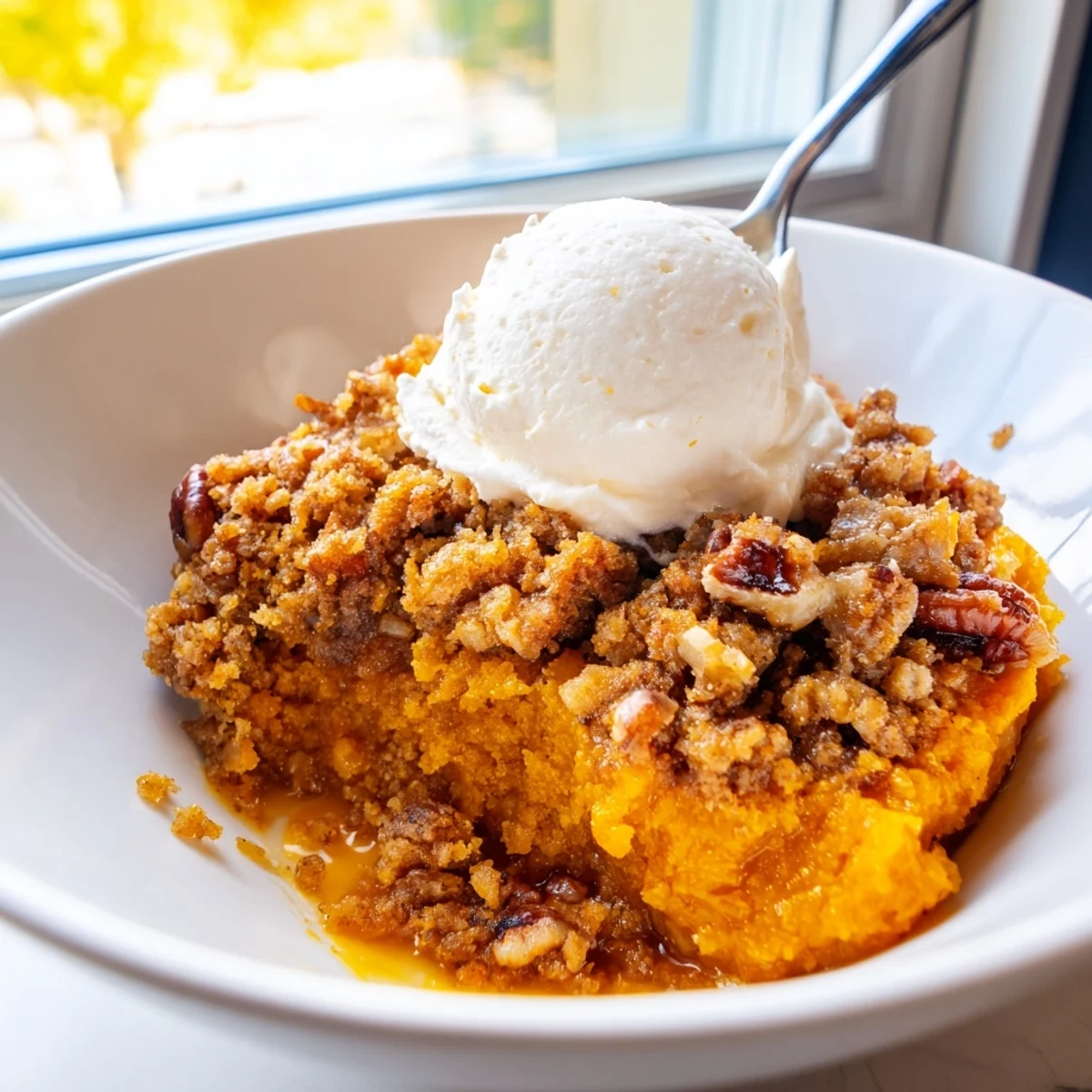 Bubbly pumpkin dump cake fresh from the oven with a golden crust