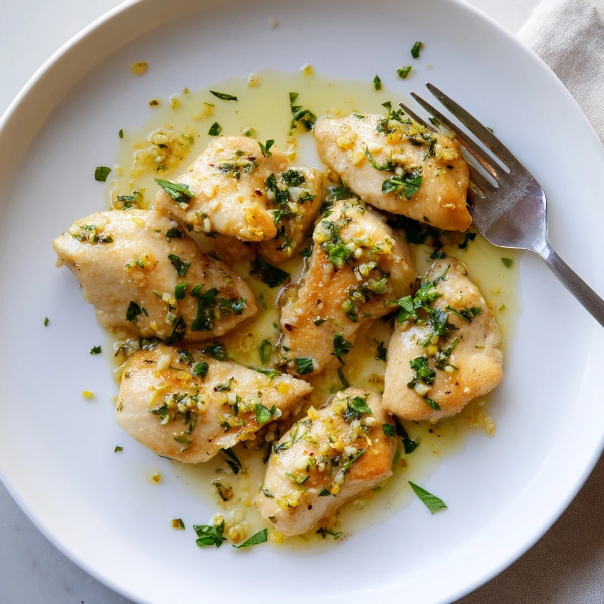 Golden pan-seared chicken glazed in a bright lemon garlic butter sauce