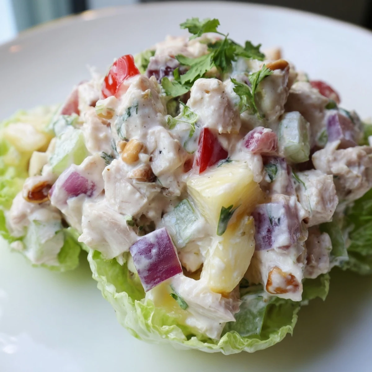Hawaiian Chicken Salad Recipe with juicy pineapple, tender chicken, perfect for picnics.