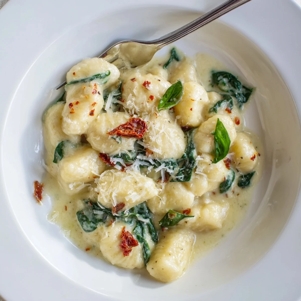 Creamy Marry Me Gnocchi with sun dried tomatoes and fresh basil
