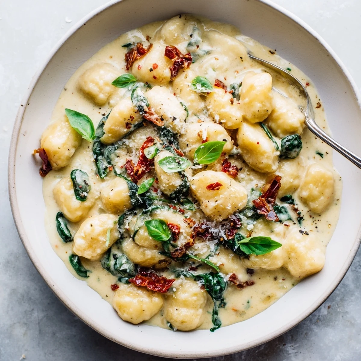 Skillet Marry Me Gnocchi steaming in creamy sauce, Parmesan sprinkled