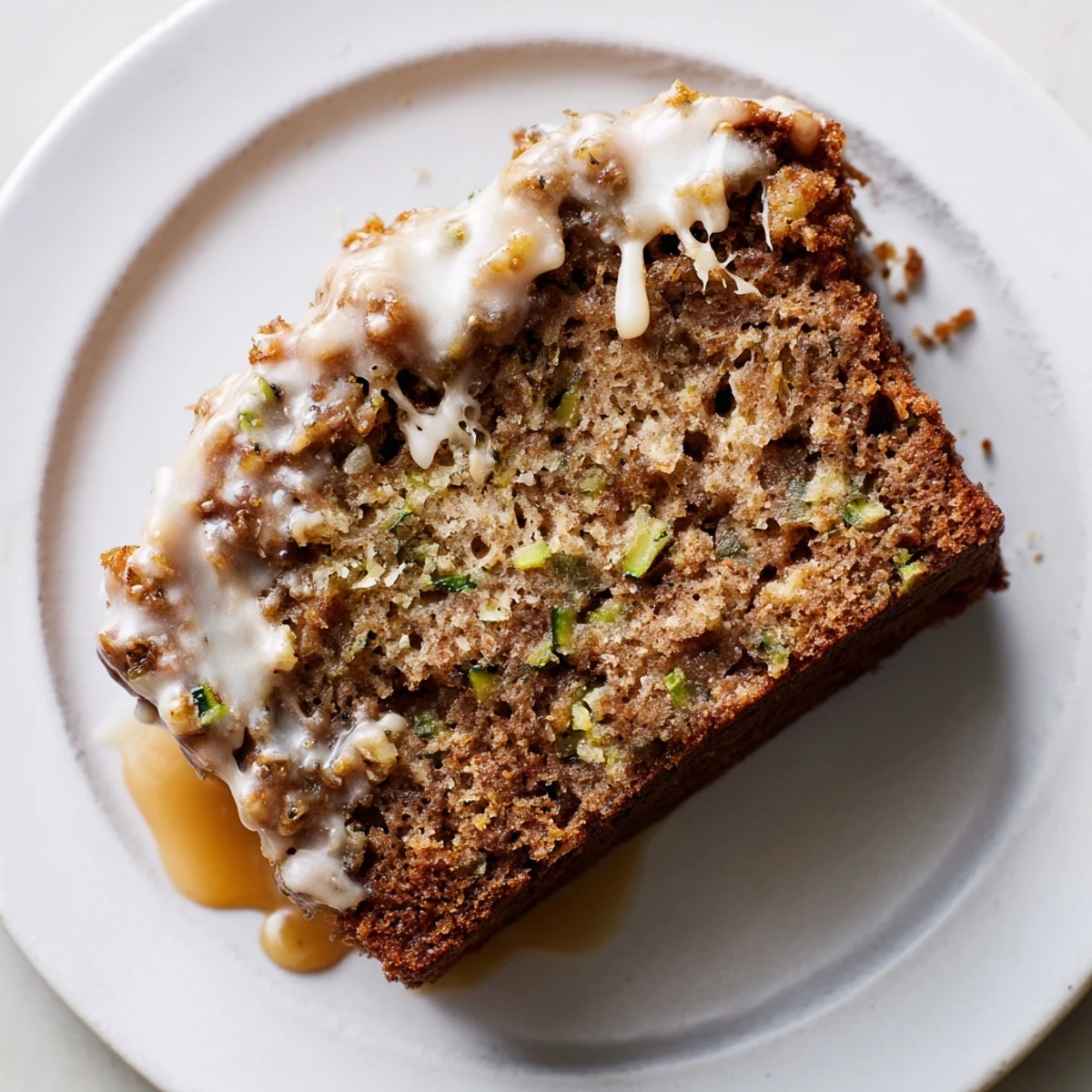 Moist Zucchini Cake With Brown Sugar Icing, sliced on a cooling rack