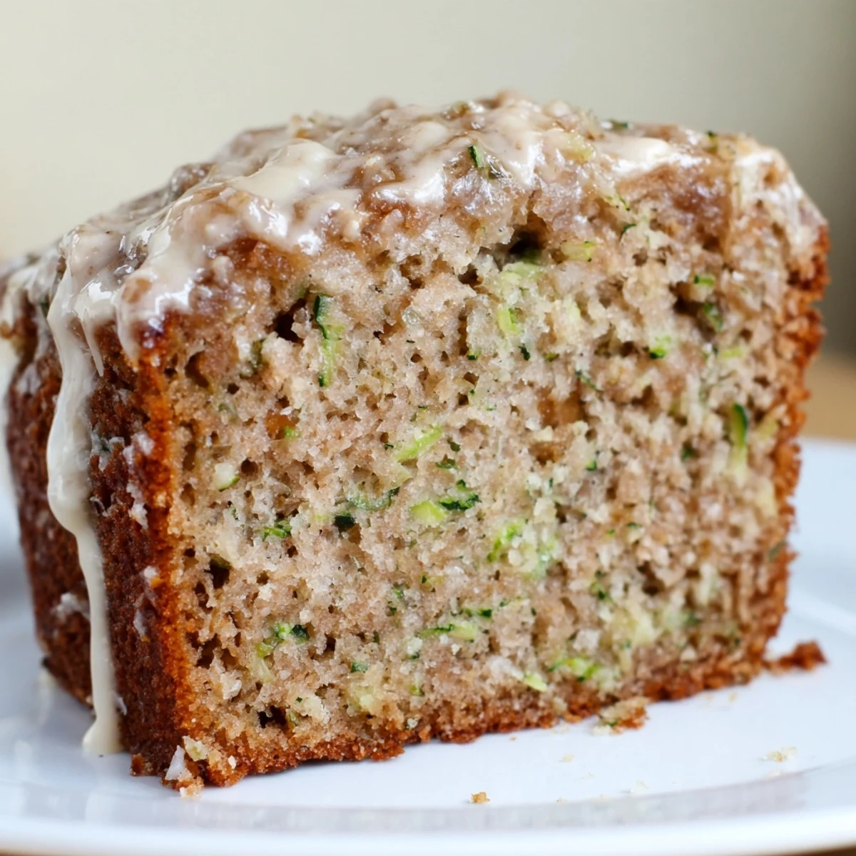 Warm Zucchini Cake With Brown Sugar Icing drizzled, paired with coffee