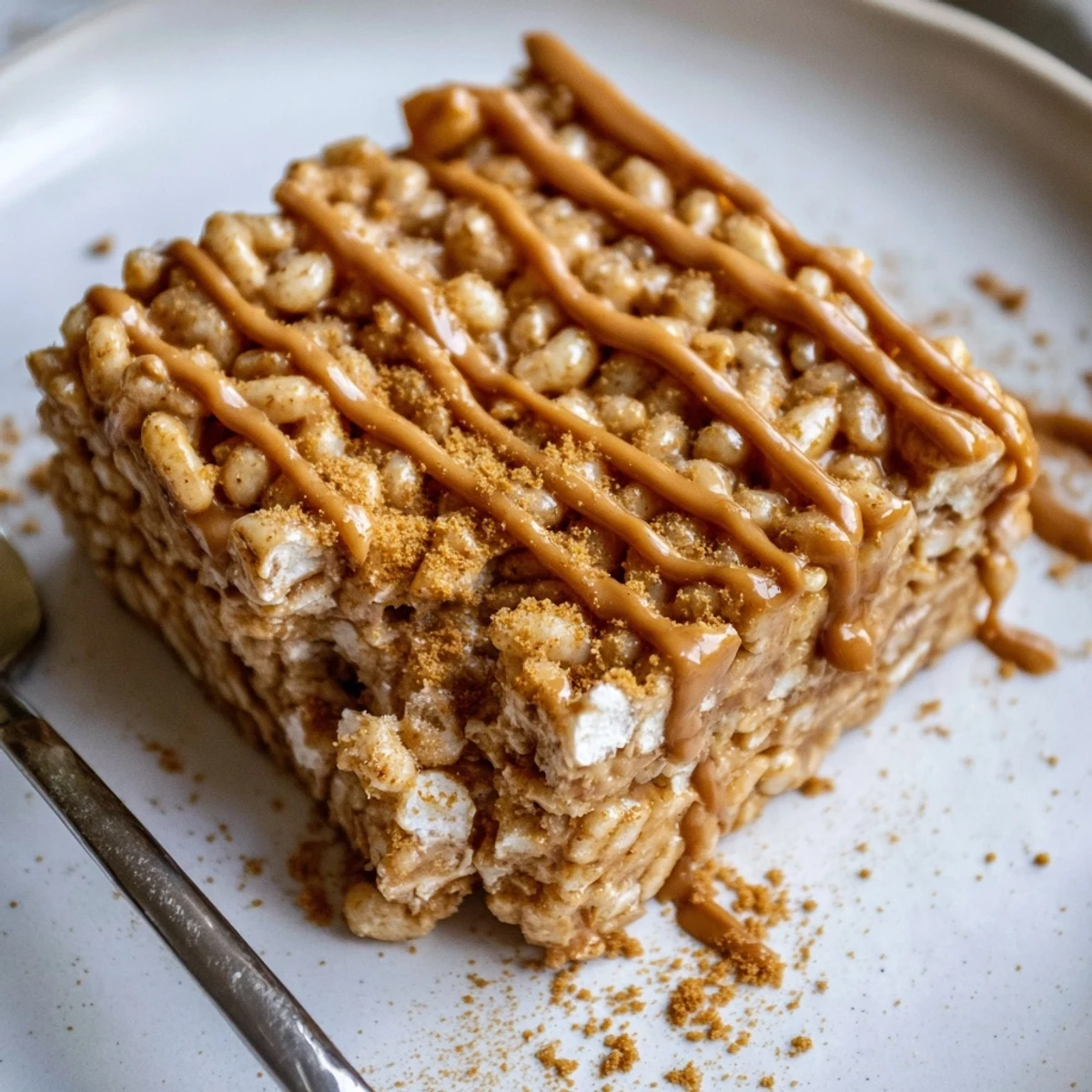 Gooey Biscoff Rice Krispie Treats cut into squares, perfect with coffee