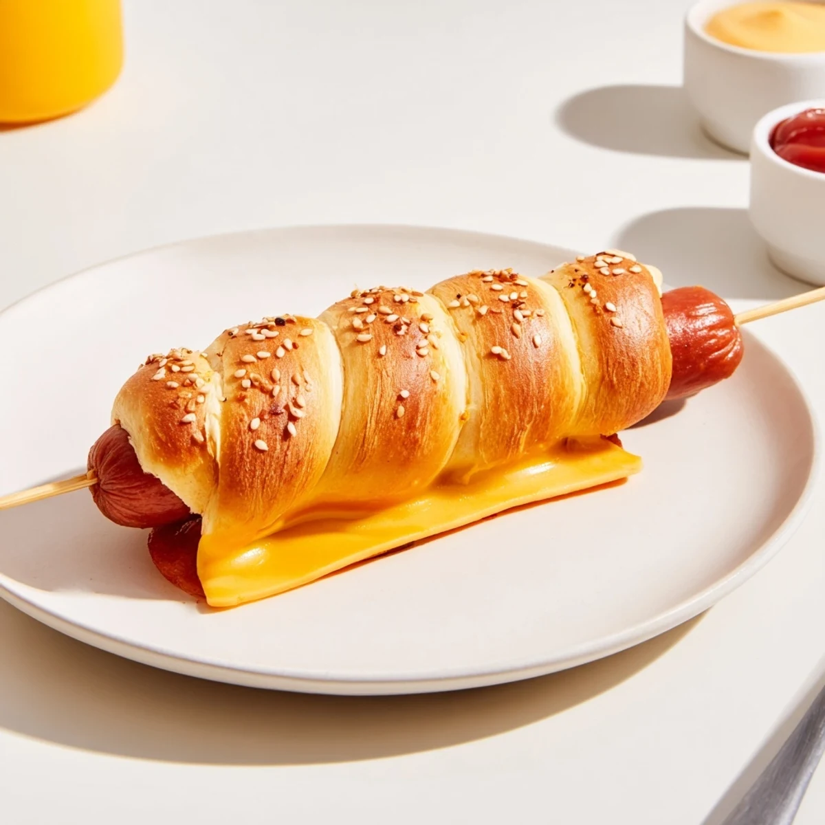 Golden baked Firecracker Hot Dogs Recipe wrapped in crescent dough, buttery aroma