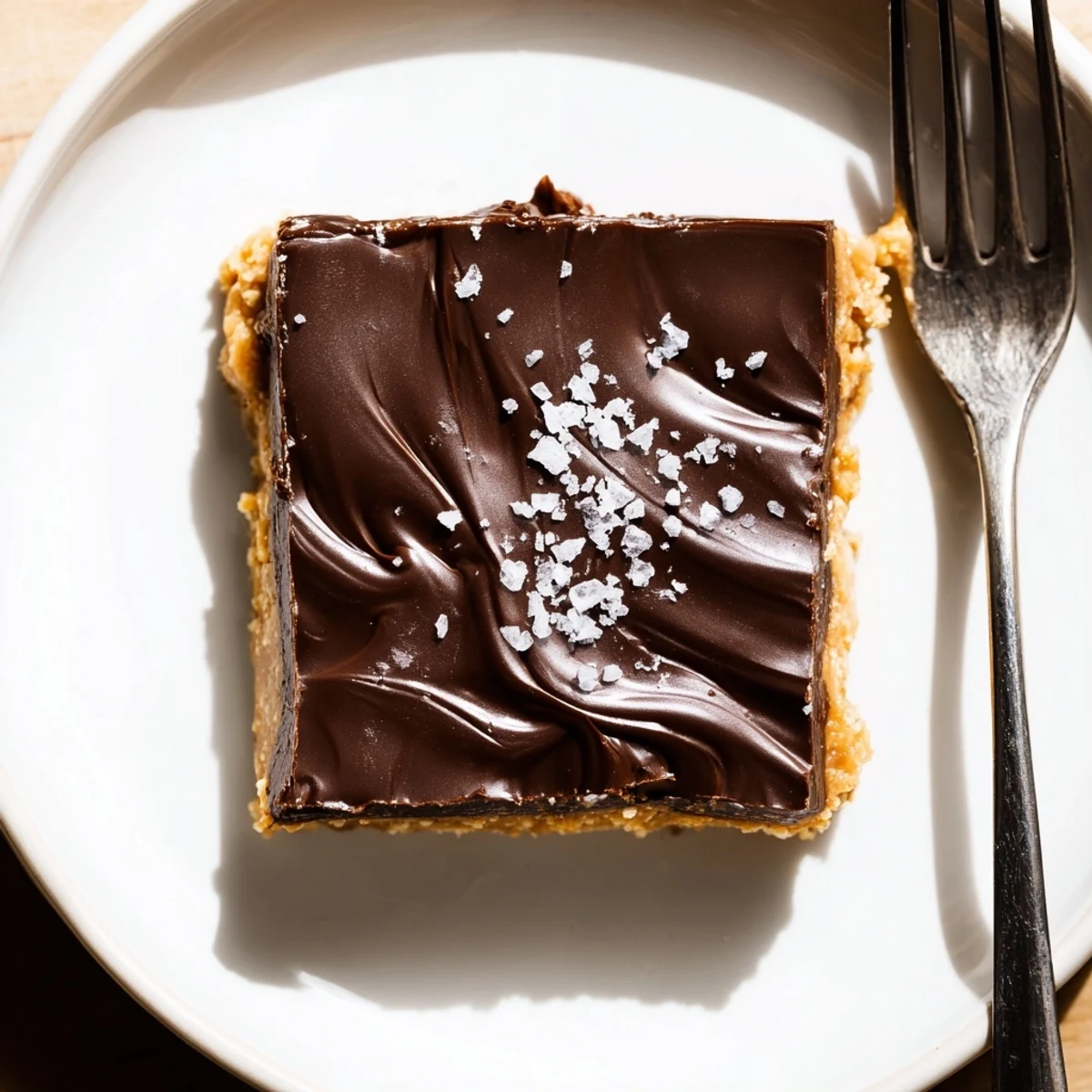 Tray of No Bake Peanut Butter Bars cooling in fridge, rich chocolate swirl