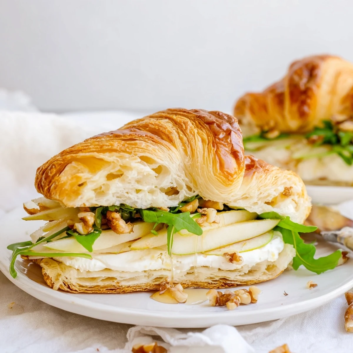 Apple Goat Cheese Croissant Sandwich with crisp apple slices and creamy cheese.