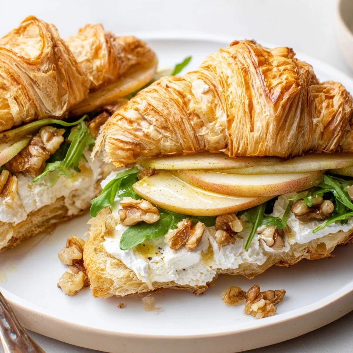 Elegant Apple Goat Cheese Croissant Sandwich served warm or chilled for brunch.