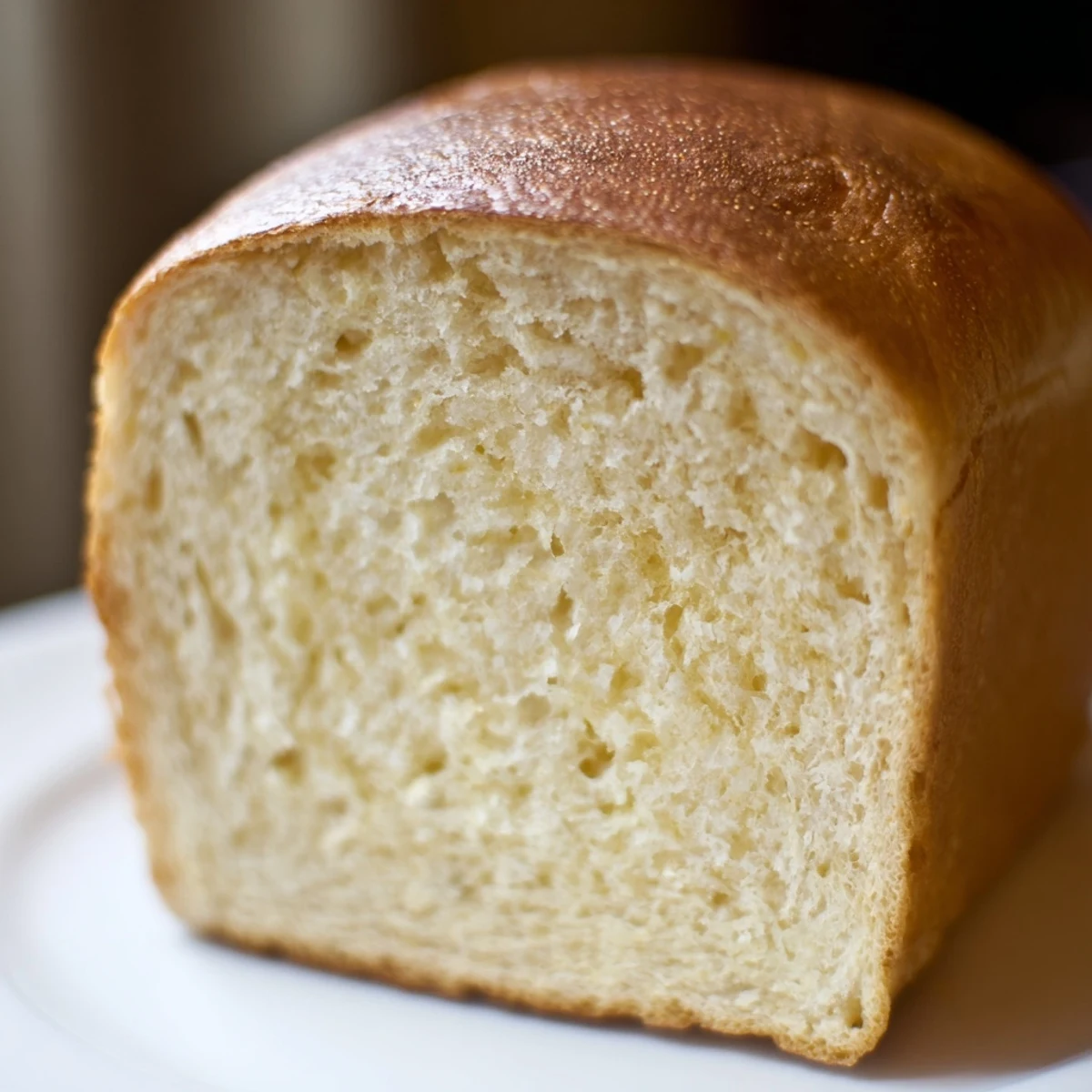 Golden brown cottage cheese loaf bread sliced on a wooden cutting board with melting butter