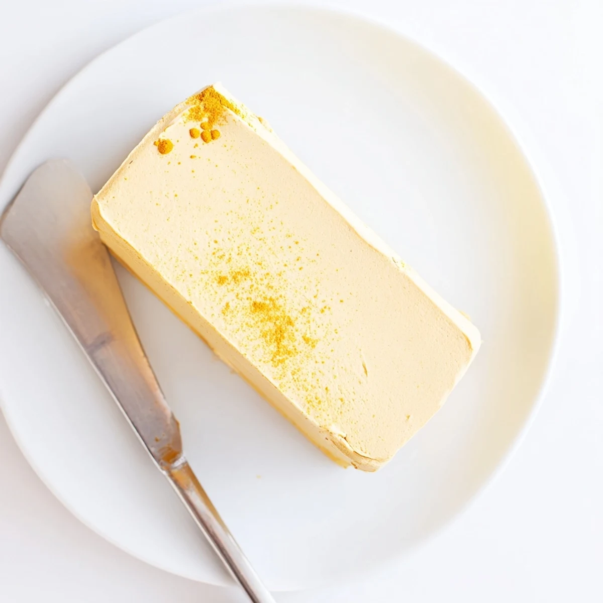 Golden vegan dairy free butter spread thickly on toasted sourdough bread slice