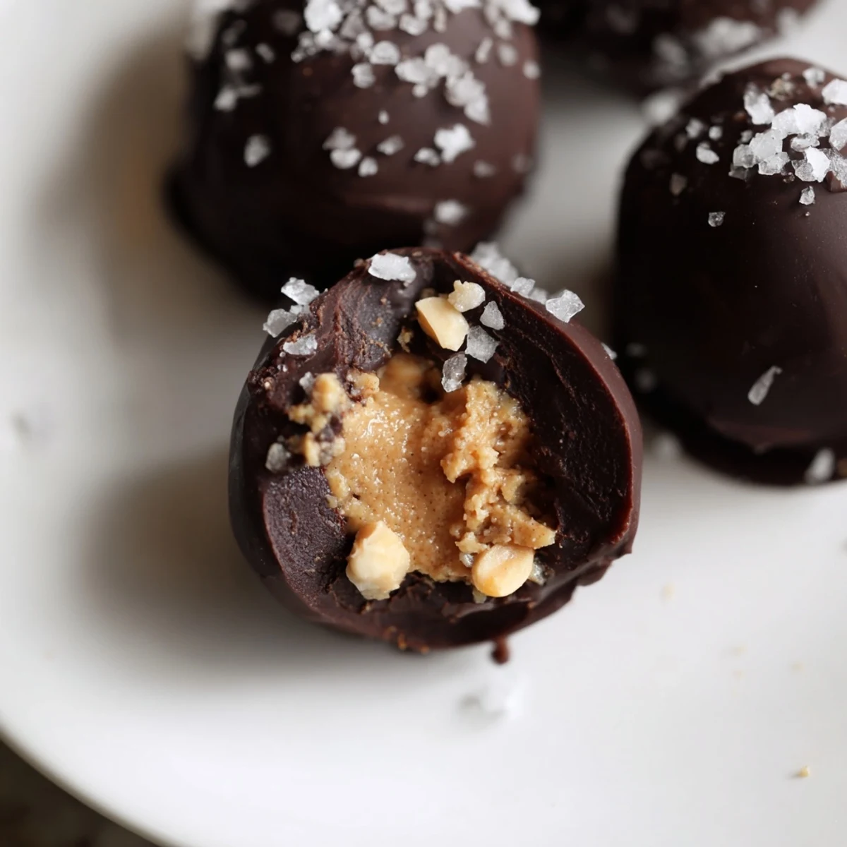 Homemade Date Snickers stuffed with peanut butter and peanuts in dark chocolate coating